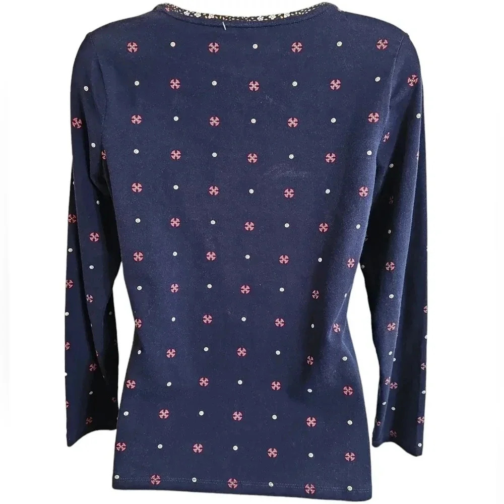 Talbots Petite Small Moroccan Paisley Print Long Sleeve Top Blue Gold Cotton - Picture 3 of 6